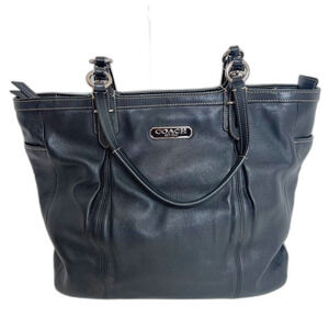 Coach East West Buttery Black Leather Tote Bag Exposed Stitching Purse
